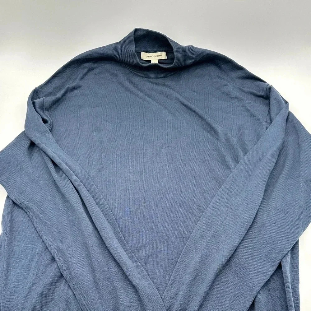 Pronto Uomo Men's Silk Blend Mock Neck Pullover Knit Sweater Sz 2XLT Ribbed Blue